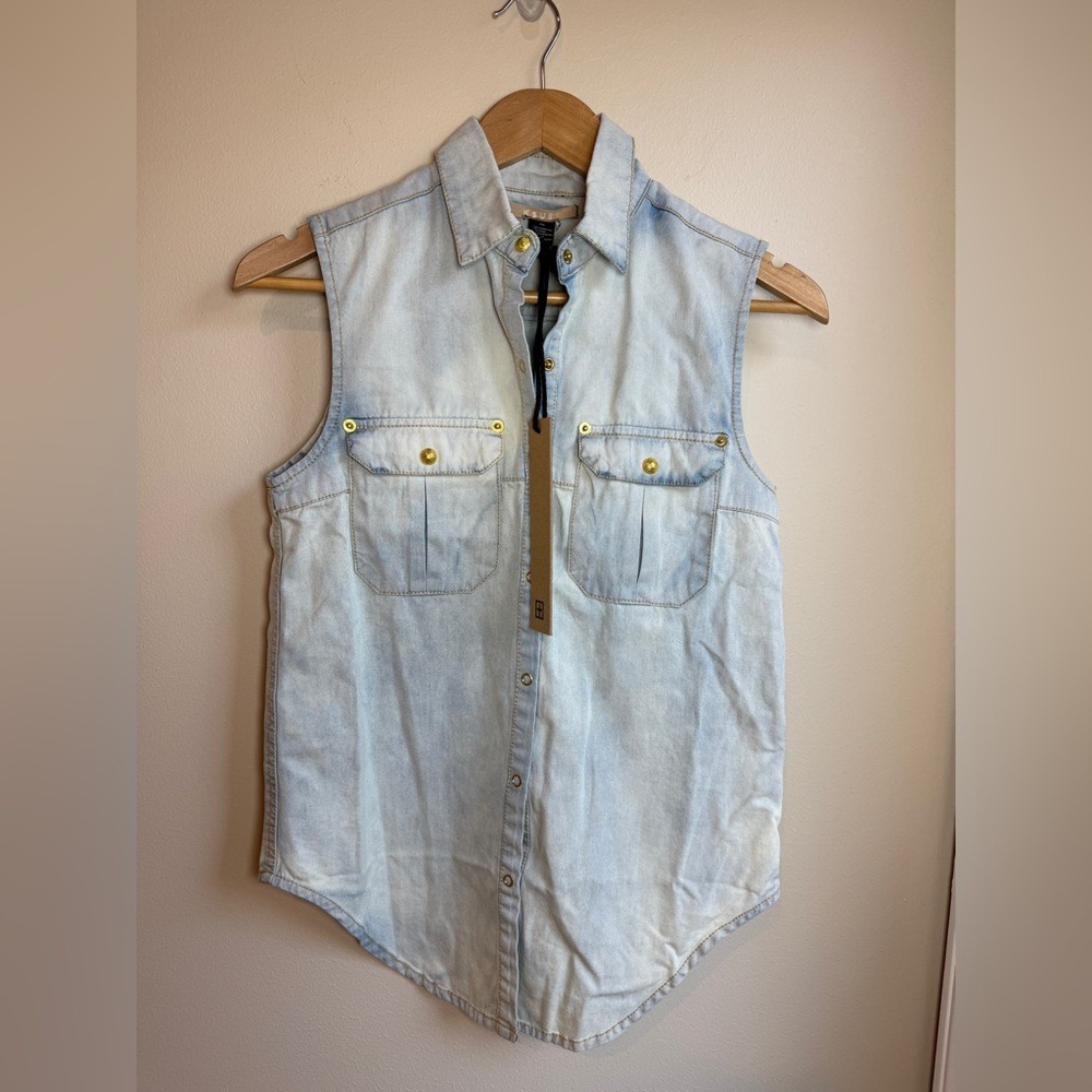Ksubi Womens Conquista Sleeveless Button Down Denim Shirt Light Blue Size XS NWT